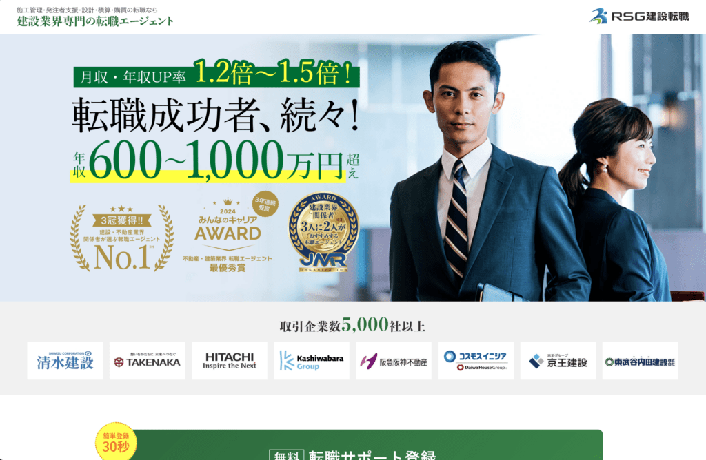RSG建設転職｜収入UP率99.4％！平均1.2〜1.5倍の年収アップを実現