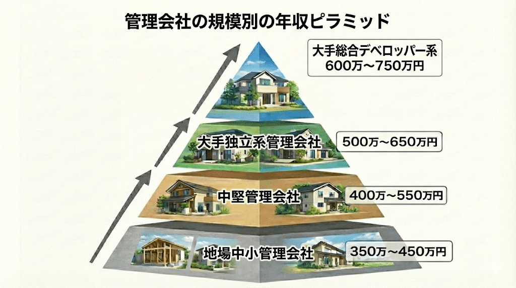 不動産管理会社の規模別の年収ピラミッド