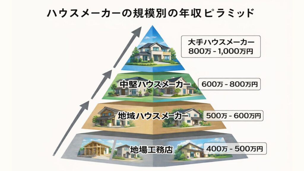 ハウスメーカーの規模別の年収ピラミッド